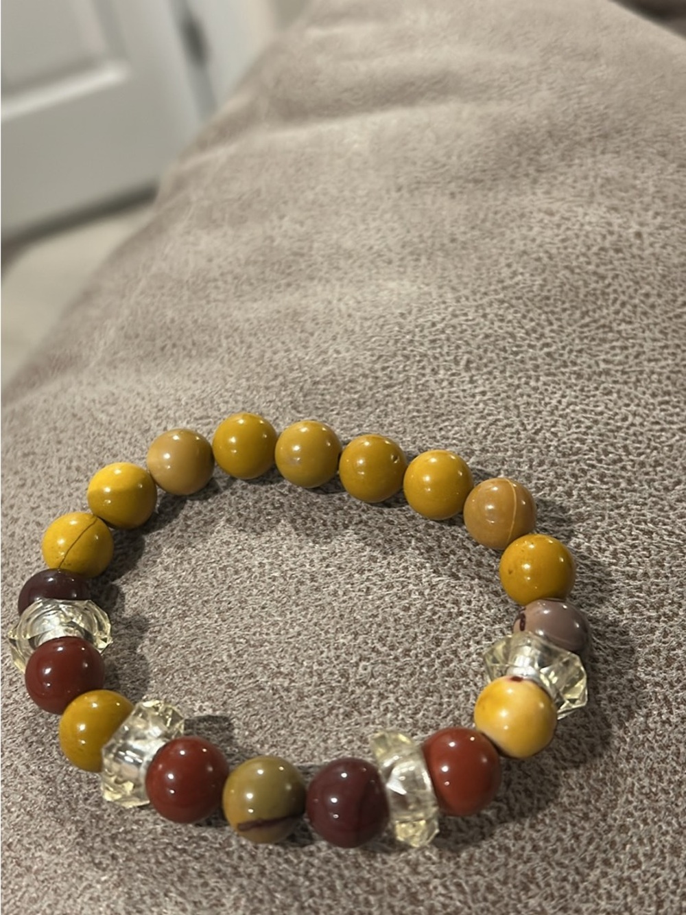 Beaded Stretch Bracelet in Mustard Yellow & Earthy Brown